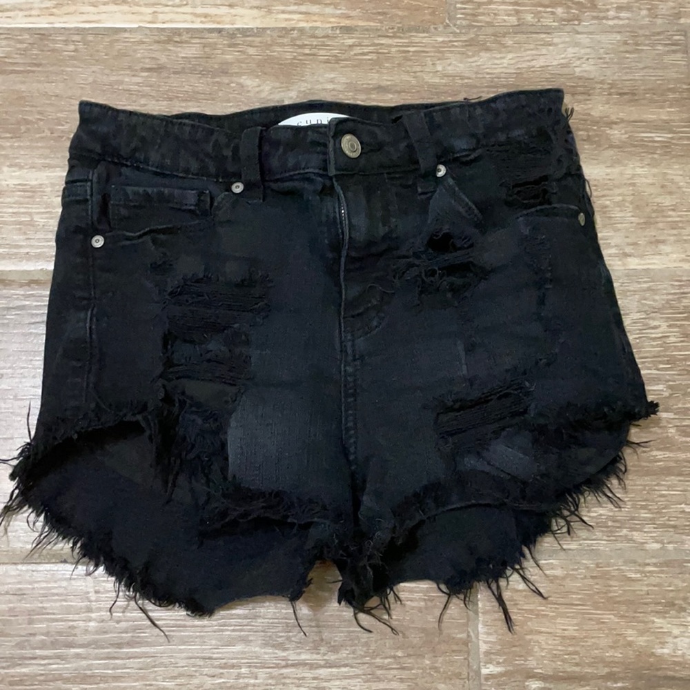 black jean shorts